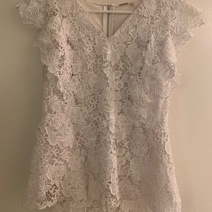 COPY - Elie Tahari white lace zip up blouse